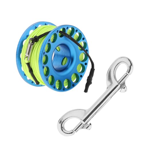 Finger Reel Diving, Aluminum Scuba Gear with 98FT High Visibility Line with Double-Ended Bolt Snap Clip for Scuba Diving Underwater Spearfishing Lightweight & Corrosion-Resistant, Blue