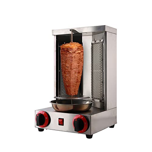 Electric Shawarma Grill Doner Kebab Machine, Automatic Rotation Vertical Kebab Grill, with Temperature Adjustment Switch and 2 Heating Tubes, for Roast Turkey, Taco Roast and Fried Chicken