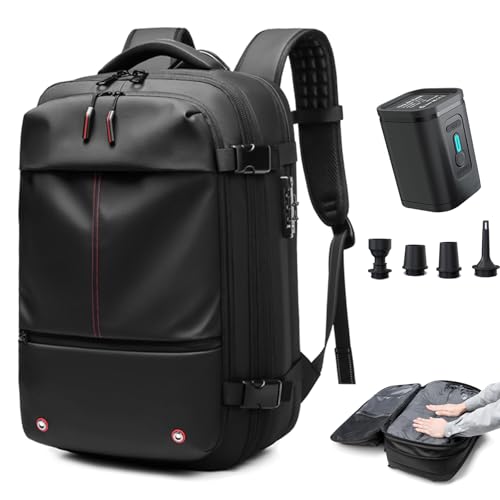 Somago Vacuumable Backpack Expandable Water-resistant Travel Bag with Air Pump Multifunctional Rucksack Backpack with TSA Lock Anti-thief Pocket Fit for 17 Inch Laptop