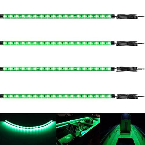 Vbakor Boat Led Strip Lights, 4 Pcs 24'' Marine Interior Courtesy Deck Navigation Lights, Super Bright Waterproof Marine Led Lights Strip for 12V Pontoon Fishing Boat Yacht Kayak Sailboat (Green)