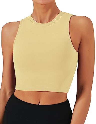 Natural Feelings Nudi Sports Bras for Women Removable Padded Yoga Tank Tops Sleeveless Fitness Workout Crop Tops Cream Yellow