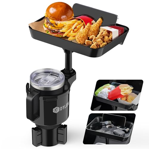 DYLEN Car Cup Holder Tray, Cup Holder Expander Adapter for Car, 9.5” Detachable Car Food Tray Table for Eating, Road Trip Essentials Fits Yeti, Hydro Flask 16-46 oz
