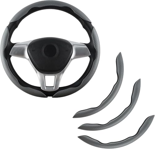 3pcs Carbon Fiber Car Steering Wheel Cover, Segmented Anti-Skid Steering Wheel Protector, Universal 99% Steering Wheel, Butterfly Steering Wheel Cover Women Men, Car Accessories Interior (Gray)