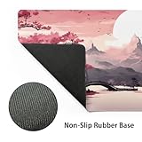 Pink Japanese Sakura Gaming Mouse Pad XXL Cherry Blossom Tower Mountain Landscape Big Extended Large Desk Mat Non-Slip Rubber Base Stitched Edge Long Mousepad for Computer Gamer, 35.4 x 15.7 in