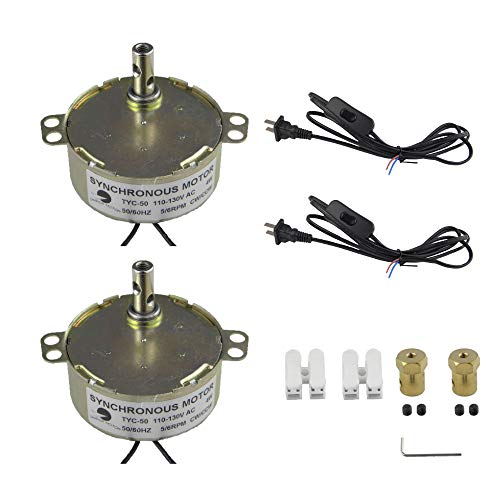 CHANCS 2PCS Synchronous Turntable Motor Electric Motor TYC-50 5-6RPM 4W 100-127V with 7mm Flexible Coupling Connector, Synchron Motor for Cup Turner,Cuptisserie Rotator 1.8M Power Cord Switch Plug