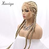 xiweiya Extra Long Mixed Blonde Braided Lace Front Wig 4Braids Box Braids Gold Cornrow Braided Wig with Baby Hairs Afro Braids Crochet Braids Hair Natural Hairline Xpression Braiding Hair For Women