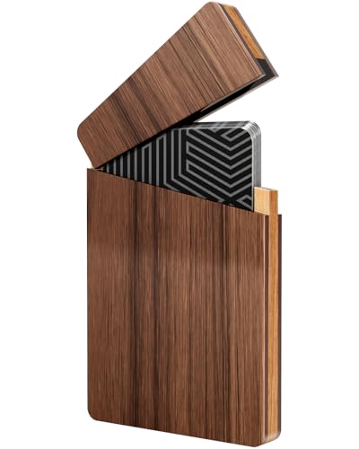 MaxGear Premium Wooden Business Card Holder for Men Natural Wood Business Card Case Walnut Credit Cards Pockat with Magnetic Closure Portable Slim Name Cards Holders