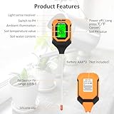 4-in-1 Soil Moisture Meter Digital PH Meter/Soil Moisture/Plant Temperature/Sunlight Intensity, Backlight LCD Display, Soil Test Meter for Garden, Lawn, Plant Care, Farm and Indoor Outdoor Plants