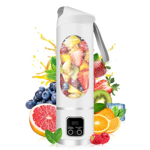 Portable Personal Electric USB Juicer，500ML Mini Blender Portable Blender For Shakes and Smoothies juice，12 Blades Great for Mixing，Compact、Convenient and Versatile (White)