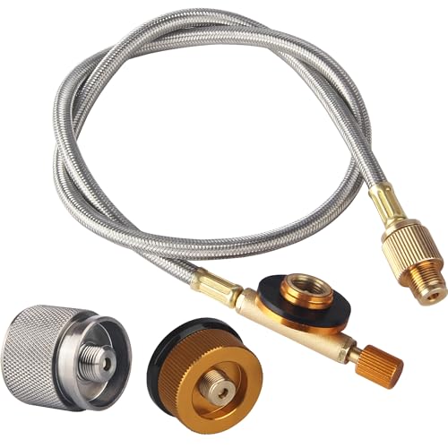 MOFBEAWK 2 Feet Gas Adapter Extension Braided Hose Propane/Butane/Isobutane Small Tank Input EN417 Lindal Valve Output