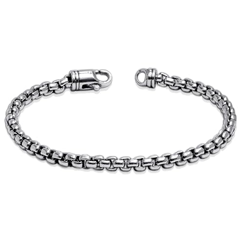 LeCalla Solid 925 Sterling Silver Men's Box Chain Bracelet | Antique Italian 4.2MM Square Rolo Link Round Box Chain Bracelets for Men 7.5 Inches, Made in Italy