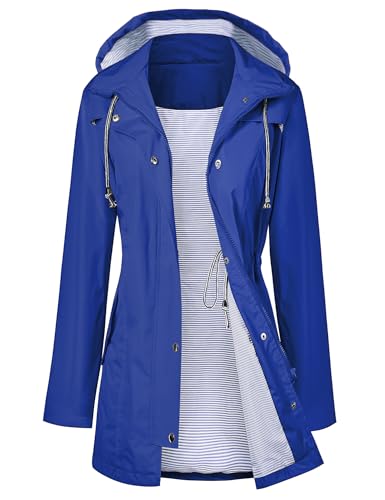 LOMON Raincoat Women Waterproof Long Hooded Trench Coats Lined Windbreaker Travel Jacket Blue S