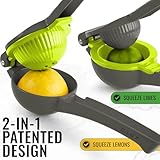 Zulay Metal 2-In-1 Lemon Squeezer Manual - Sturdy, Max Extraction Hand Juicer Lemon Squeezer Gets Every Last Drop - Easy to Clean Manual Citrus Juicer - Easy-to-Use Lemon Juicer Squeezer - Gray/Lime