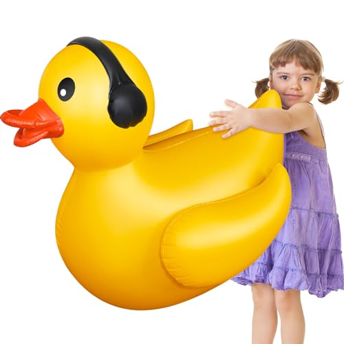 Hungdao 4 Feet Giant Inflatable Duck Huge Funny Rubber Duck Large Blow up Duck Inflatable Duck Pool Float for Summer Beach Swimming Pool Decoration(Earphone)