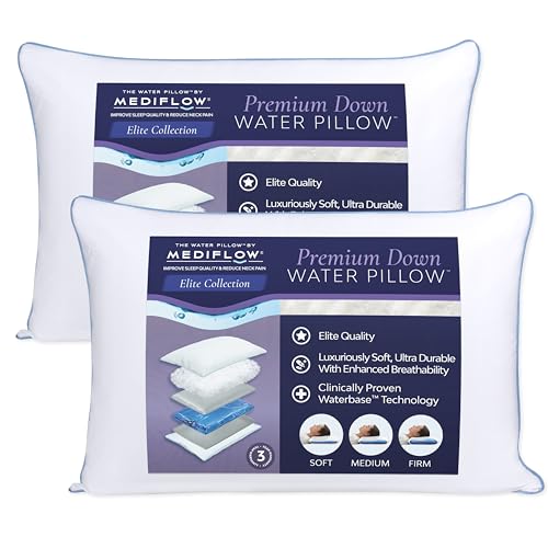 Mediflow Elite Down Water Pillow - 90% Down Fill, Adjustable Neck Pain Relief Pillow for Side, Back, and Stomach Sleepers
