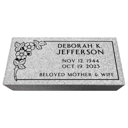 Headstone for Graves - 20 x 10 x 3 - Flat Grave Marker for Cemetery - Gray Granite Monument Grade, Made in The USA - Includes Engraving - Multiple Design Options