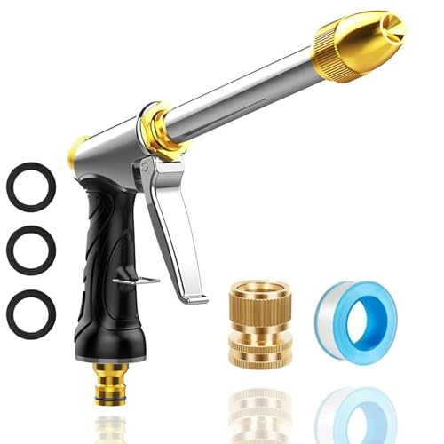 Heavy garden hose nozzle - adjustable spray mode high-pressure rotary spray gun, brass nozzle, anti slip grip and quick connector, suitable for lawn, plants, car washing, pets