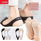 Andy's Orchids 8 Pairs Summer Ice Silk Boat Socks, Women Forefoot Pad, Shallow Hollow Sling Silicone Non-Slip Invisible Sock, for High Heels Shoes