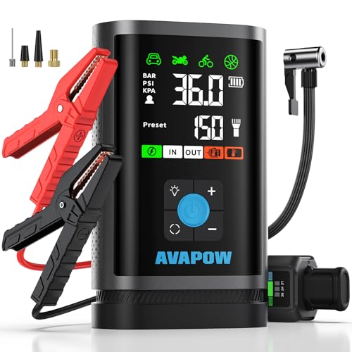 AVAPOW JP3 Jump Starter with Air Compressor, 3000A Car Battery Jumper Starter (for 8.0L Gas/Diesel) with 150 PSI 3X Faster Tire Inflator Air Pump, PD 30W in/Output Portable Jump Box for Car