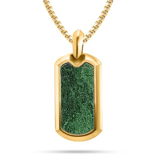 RTZN® Jade Necklace for Men – Premium Dog Tag Green Jade Pendant Necklaces with Stainless Steel Box Chain 22" Inch + 2" Extension – Luxurious 18K Gold Plated Mens Jewelry Necklace