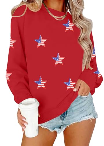 YI XIANG RAN USA Sweatshirt Women: American Shirt 1776 Patriotic TShirt Stars Stripes Glitter Pullover 4th of July Tee Top(SweatshirtRed3,Medium)