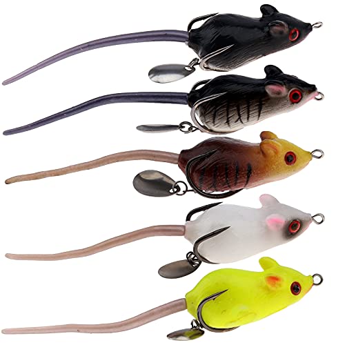 Funzhan Mouse Fishing Lure Soft Rat Fishing Lure Topwater Artificial Creature Baits Swimbaits Jerkbait Spoons Head Jig Hooks for Bass Crappie Pike Speckled Trout Saltwater Freshwater