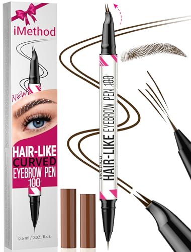 iMethod Curved Eyebrow Pen - Eyebrow Pencil, Brow Pencil 2-in-1 Dual-Ended Microblading Eyebrow Pen with Curved Tip and Precise Brush-Tip for Natural Hair-Like Brows, Last All-Day, Dark Brown