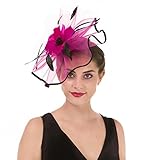 SAFERIN Fascinators Hat Flower Mesh Ribbons Feathers on a Headband and a Clip Tea Party for Girls and Women (TA1-Rose Pink+Black)