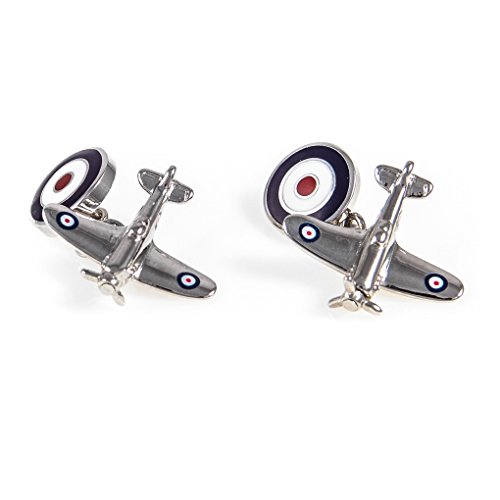 MRCUFF Airplane Plane Spitfire Jet Fighter Bomber Pilot Pair Cufflinks Presentation Gift Box & Polishing Cloth