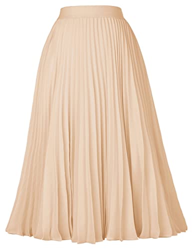 GRACE KARIN Womens Casual A-Line Chiffon Skirts Pleated Swing Skirt Light Khaki M