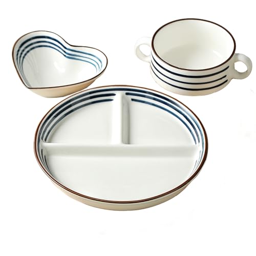 Acyhggi 8-inch Ceramic Portion Control Plate 3-Piece Set Combo for Healthy Meals and Balanced Meals, (Weight Loss Divider Plates for Adults)- Diabetes and Weight Loss Diet