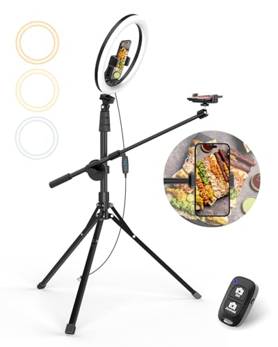 UBeesize 12" Selfie Ring Light with Stand and Overhead Phone Mount, 62" Foldable Tripod for iPhone with Ringlight, Phone Light for Video Recording,Cooking,Photography,Live Streaming,Tiktok,YouTube