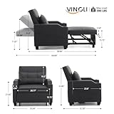 VINGLI Sofa Bed Chair Recliner, 3-in-1 Convertible Sleeper Sofa Chair Bed Black Daybed Pull Out Couch Bed with Adjustable Backrest, USB Ports, Cup Holders for Small Spaces Living Room