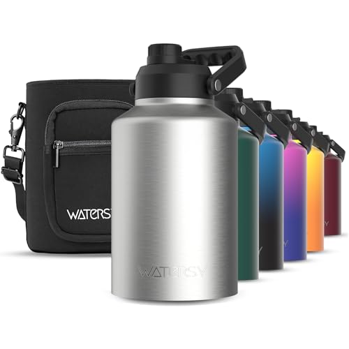 WATERSY 1 Gallon Water Bottle Insulated(Cold for 48 Hrs),BPA Free&Leak Proof,128oz Stainless Steel Water Jug,Big thermo,Large Water Bottle with Handle for Gym,Hiking,Camping&Travel,Stainless