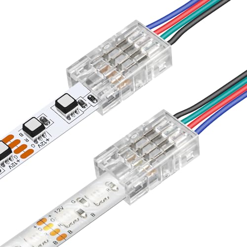 RGBZONE 25Pcs 4 Pin 8mm LED Strip Connectors Gapless Solderless LED Strip to Wire Quick Connection for 8mm Wide 5050/3528 SMD RGB LED Strip Light