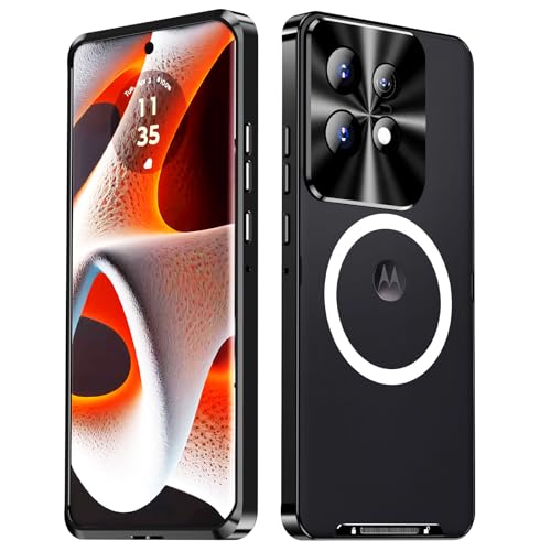 Metal Case for Motorola Edge 50 Pro, Military-Grade Metal Bumper Shockproof Translucent Cover Matte PC Back Cover with Magnetic Wireless Chager Camera Lens Protection for Motorola Edge 50 Pro (Black)