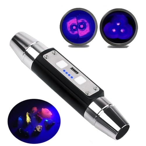 WONDSUNSON Shortwave 254nm UVC & Longwave 365nm 395nm UVA LED Flashlight, Yooperlites Fluorescent Minerals Phosphor, Banknotes, Tagged Stamps Detector LED Torch with Optical Filter