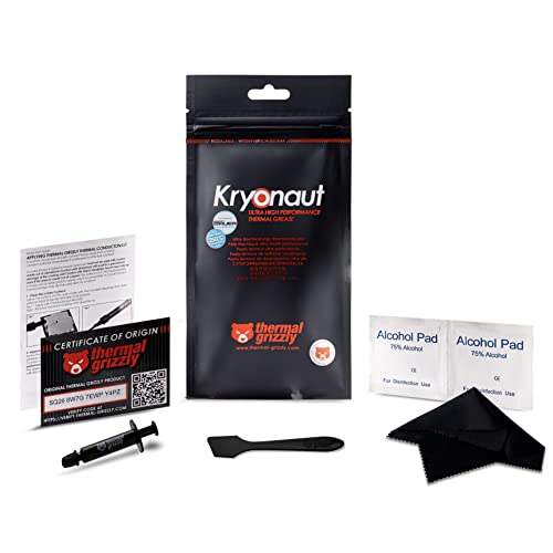 Thermal Grizzly Kryonaut CPU Thermal Paste - High Performance PC Thermal Paste Kit for Cooling All Processors, Graphics Cards and Heat Sinks in Computers and Consoles - Thermal Grease 1g