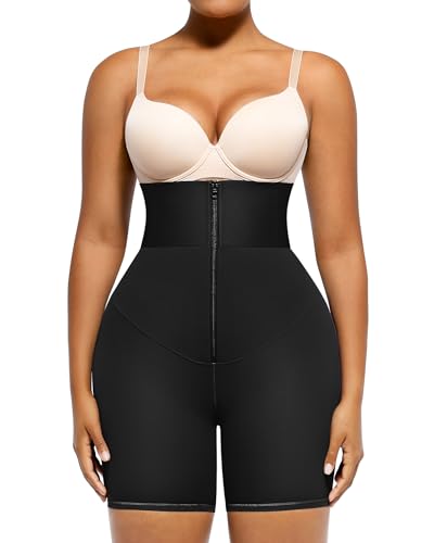 SHAPELLX Black Shapewear Leggings Corset Leggings Short Tummy Control Waist Trainer Shapewear with Zipper