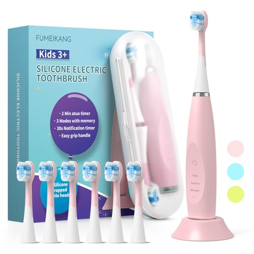 FUMEIKANG Kids Electric Toothbrushes Sonic Rechargeable Tooth Brush Gifts for Boys and Girls Smart Timer Power Toothbrush - Blue 3 4 5 6 7 8 9 10 11 12 (Pink)