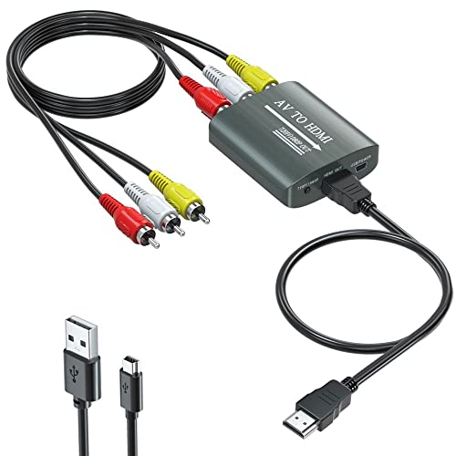 Setuact RCA to HDMI Converter, AV to HDMI for Xbox,PS One,PS2,PS3,N64,Wii,VCR,VHS,STB,Blue-Ray DVD Players,TV, 720p,1080p, Support PAL, NTSC, SECAM, Plug and Play, 5V Power, 22 Pins, 8 Channels