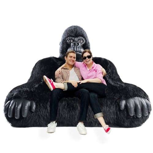 Gorilla Inflatable Luxury Sofa 6.56ft Height Inflatable Furry Plush Orangutan Furniture for Lounging, Gaming, or Movie Nights (Black)