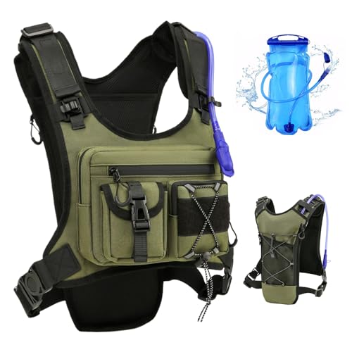 Criuage USA Original Patent Running Hydration Vest Backpack, Lightweight Chest Pack with 2.0L Water Bladder Bag Daypack for Hiking Running Cycling Race Marathon for Women Men (Olive, Standard)