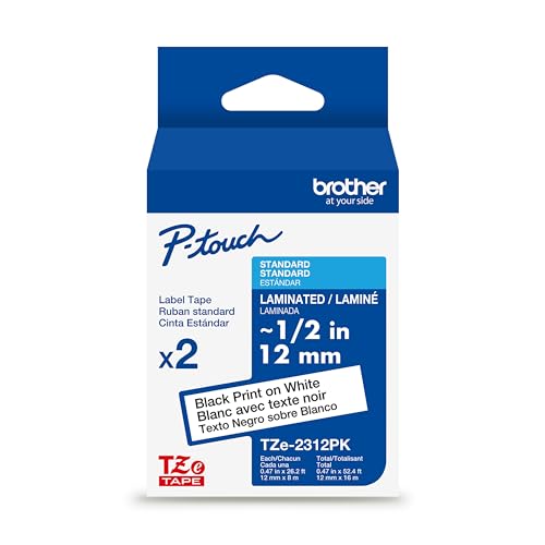 Brother Genuine TZe231~1/2" 2PK Black Print on White Label Tape. Each: 0.47 in x 26.2 ft (12 mm x 8 m) Total: 0.47 in x 52.4 ft (12 mm x 16 m)