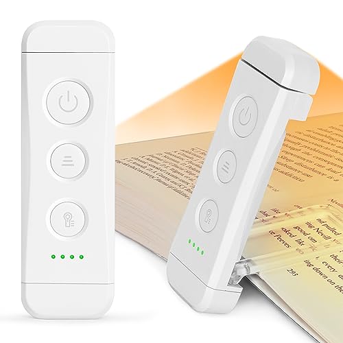 Glocusent USB Rechargeable Book Light for Reading in Bed, Portable Clip-on LED Reading Light, 3 Amber Colors & 5 Brightness Dimmable, Compact & Long Lasting, Perfect for Book Lovers, Kids