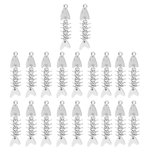 SHIDXIB 20Pcs Alloy Decor Fish Bone Design Charm Beads DIY Pendant for DIY Earrings Bracelet Necklace DIY Accessories