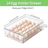 vacane 24 Capacity Egg Holder for Refrigerator Organizer Bins, Clear Egg Storage Container For Fridge Egg Drawer Egg Tray with Non-Slip Pads, Bpa Free Egg Organizer