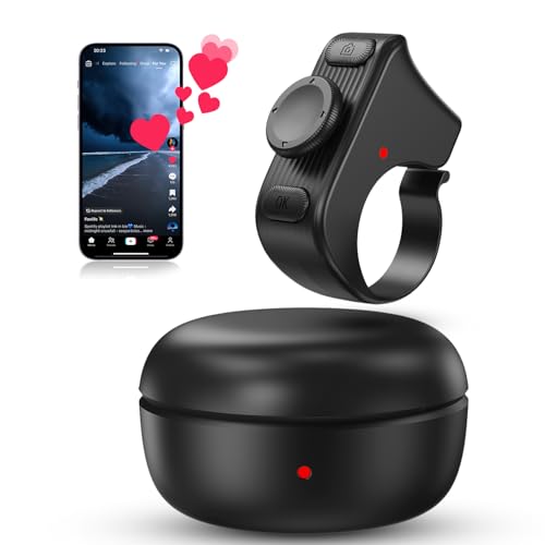 duskeep TikTok Scrolling Ring Remote Control, Camera Shutter Remote, Wireless Bluetooth Scrolling Ring for iPhone, iPad, iOS, Android - Black