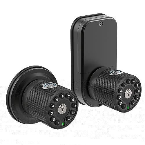 BOTHSTAR Double Sided Keyless Door Knob Lock with Fingerprint and Keypad, Smart Doorknob with Dual Cylinders for Exterior or Interior Door(Double Sided Fingerprint Matte Black)