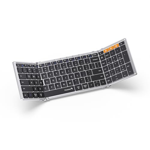 ProtoArc Foldable Bluetooth Keyboard, XK01 Folding Wireless Portable Keyboard with Numeric Keypad, Full-Size Travel Keyboard for iPad Tablet Smartphone Laptop PC Windows iOS Android, Black Silver